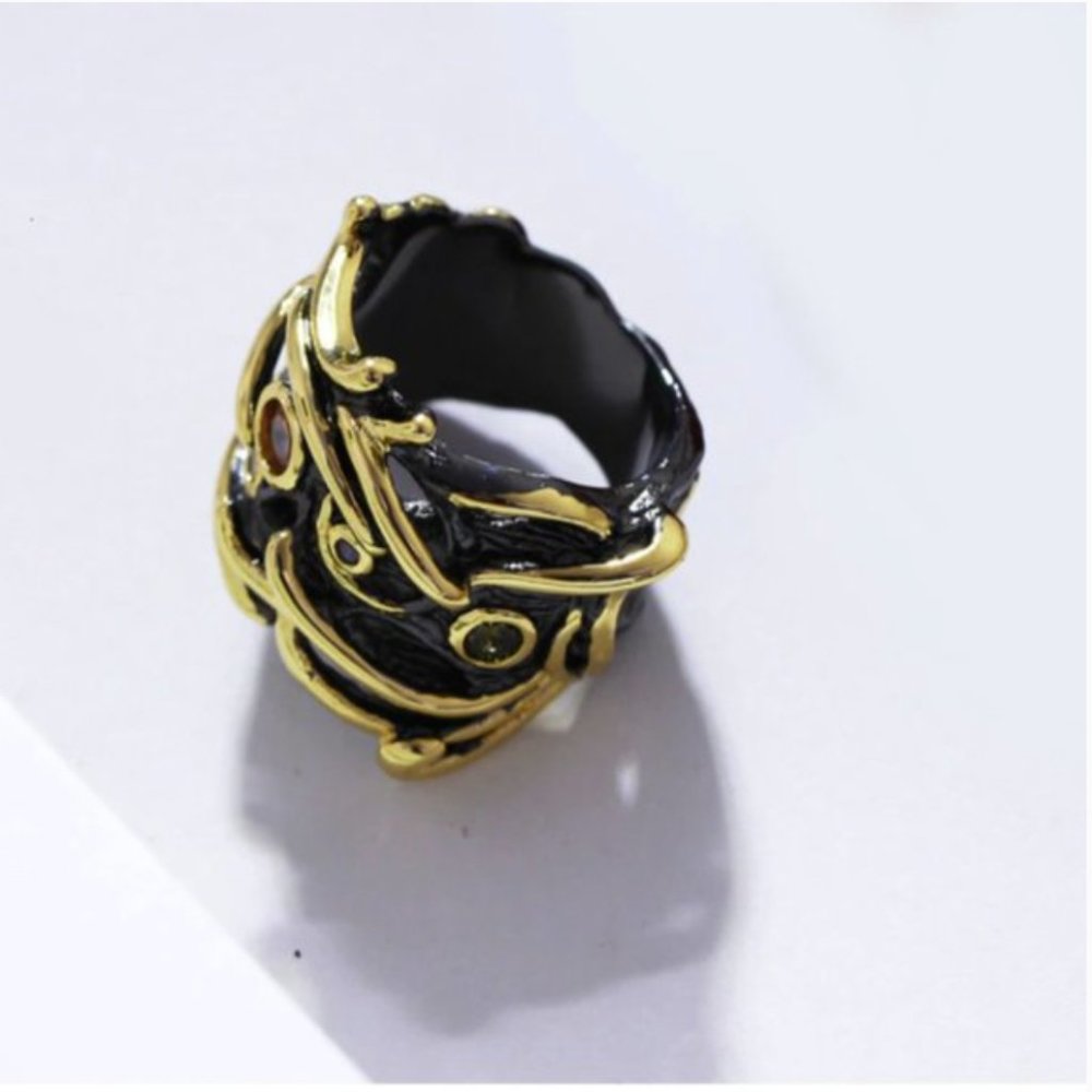 NEW Italian Jewelry Black Gold Ring - Picture 10 of 11